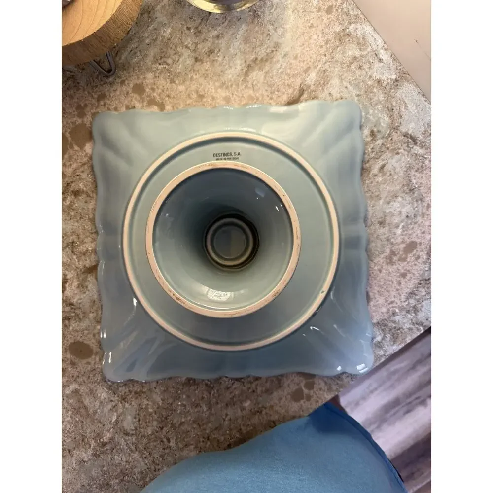 Cake Stand Square Destinos SA Portugal Sage L‎ 12.5” X 12.5” Ceramic Easy Care